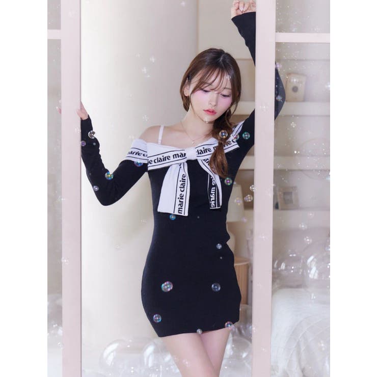ブラック | 【marie claire×EATME】リボンデザインニットワンピース | EATME