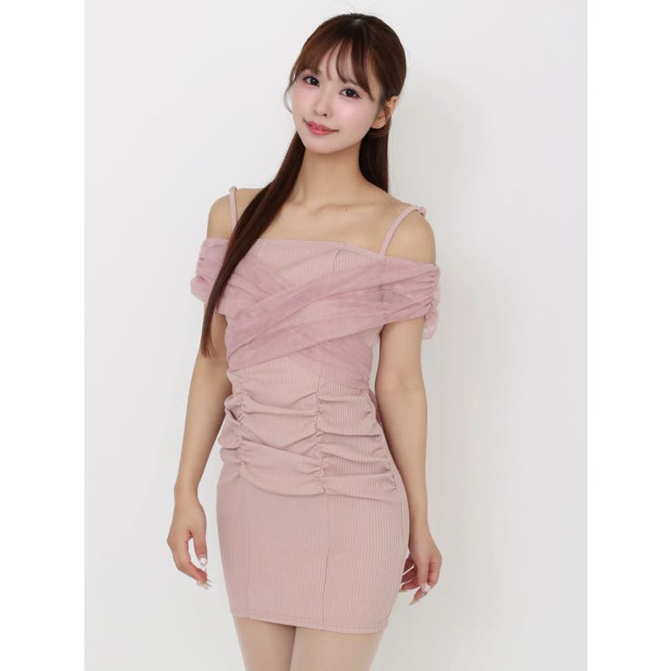 ピンク | カシュクールメッシュリブワンピース | EATME