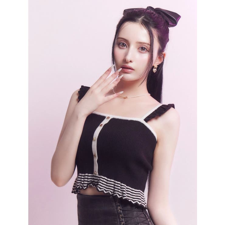 バイカラーフリルキャミニットTOP | EATME | 詳細画像1 