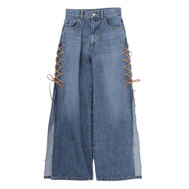 サイドレースUPスリットデニムワイドパンツ[品番:MKSW0006163 サイドレースUPスリットデニムワイドパンツ[品番:MKSW0006163