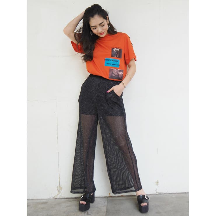 【AUBREY】サイドラインラメパンツ - FREE / ブラック　新品未使用 グリッターフリンジサイドラインスラックス（スラックス）｜THE