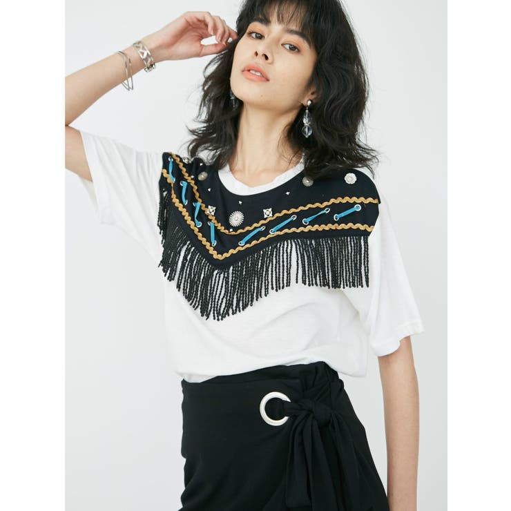 EMBROIDERYフリンジTシャツ[品番：MKSW0006427]｜EVRIS
