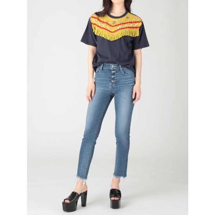 EMBROIDERYフリンジTシャツ[品番：MKSW0006427]｜EVRIS
