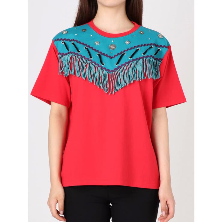 EMBROIDERYフリンジTシャツ[品番：MKSW0006427]｜EVRIS