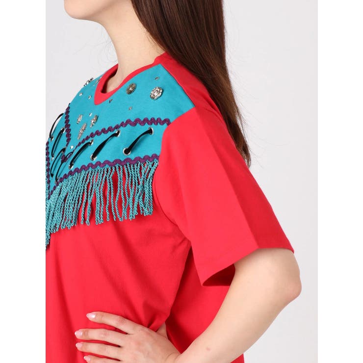 2024人気特価 EMBROIDERYフリンジTシャツ[品番：MKSW0006427]｜EVRIS Tシャツ(半袖/袖なし)
