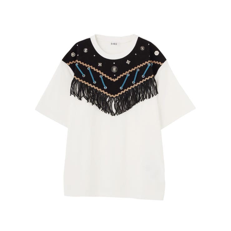 EMBROIDERYフリンジTシャツ[品番：MKSW0006427]｜EVRIS