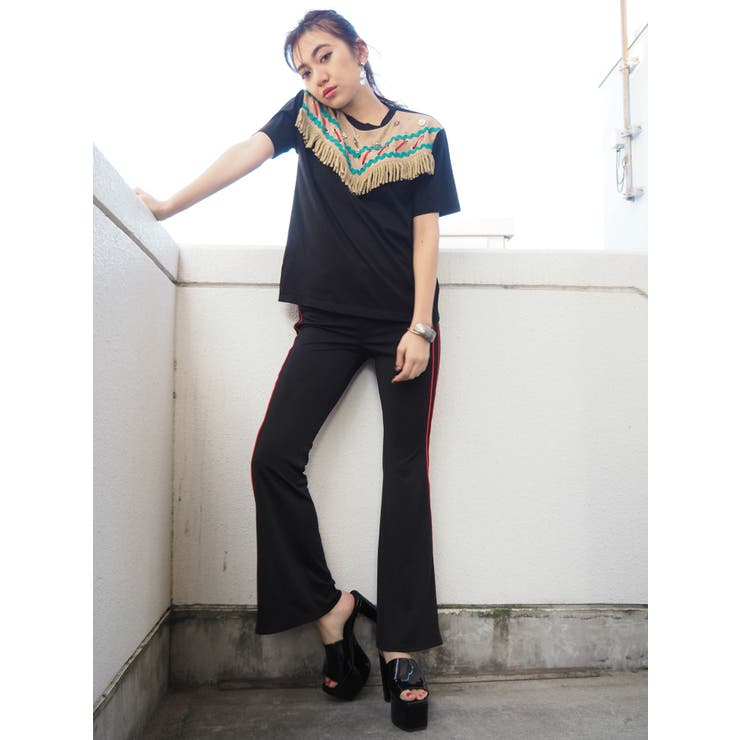EMBROIDERYフリンジTシャツ[品番：MKSW0006427]｜EVRIS