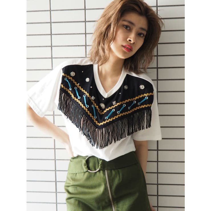 EMBROIDERYフリンジTシャツ[品番：MKSW0006427]｜EVRIS