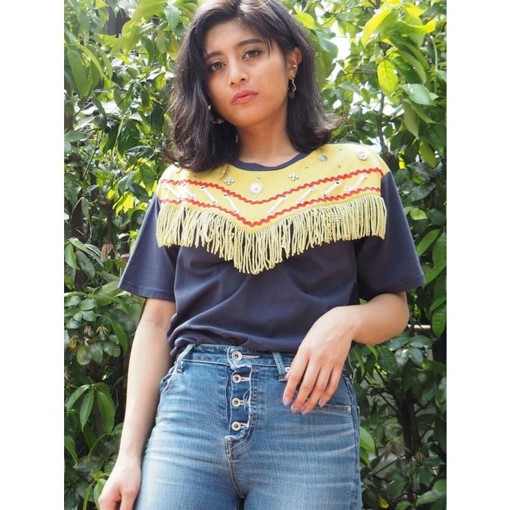 EMBROIDERYフリンジTシャツ[品番：MKSW0006427]｜EVRIS