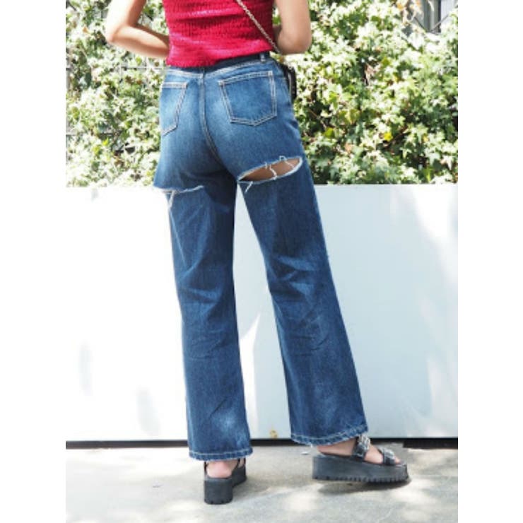 BACKスラッシュストレートデニムパンツ[品番：MKSW0006532
