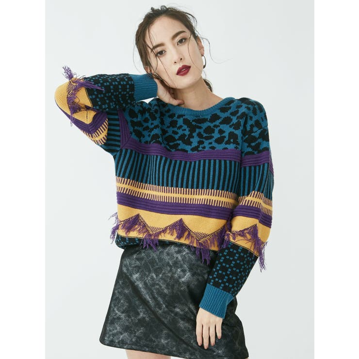 HARE ストライプジャガードニットプルオーバー マルチストライプビッグ