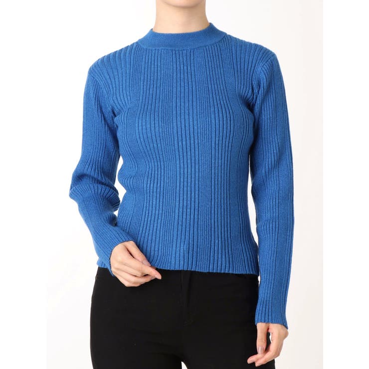 ブルー | ラメ RIB ニットプルオーバー | EVRIS