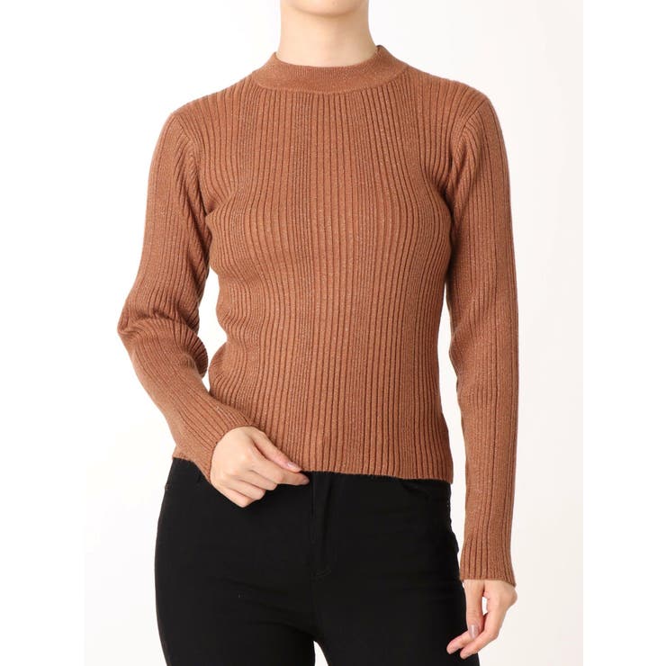 ブラウン | ラメ RIB ニットプルオーバー | EVRIS
