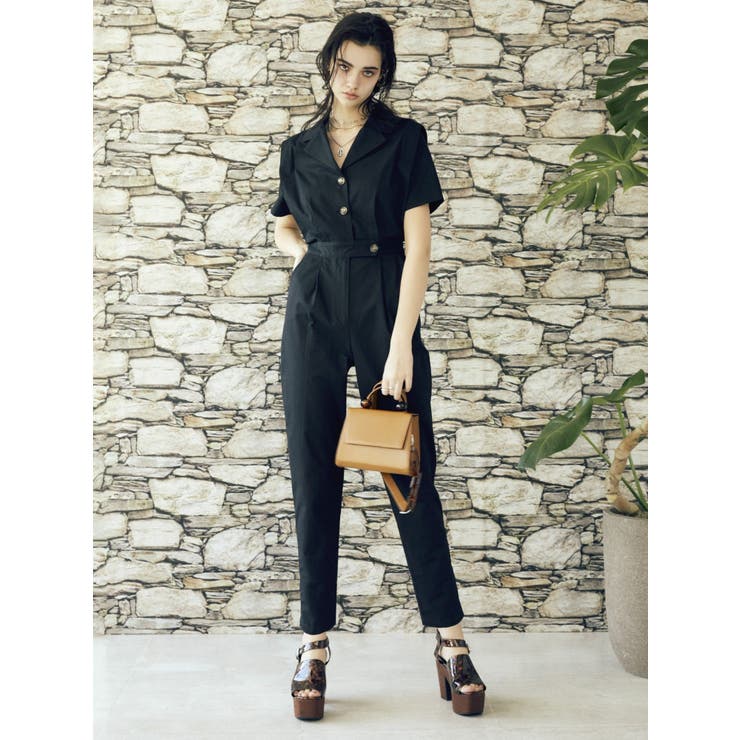 ◆KAREN MILLEN◆クロスフロント織りベルト付きジャンプスーツ フロントボタンジャンプスーツ[品番：MKSW0029340]｜EVRIS