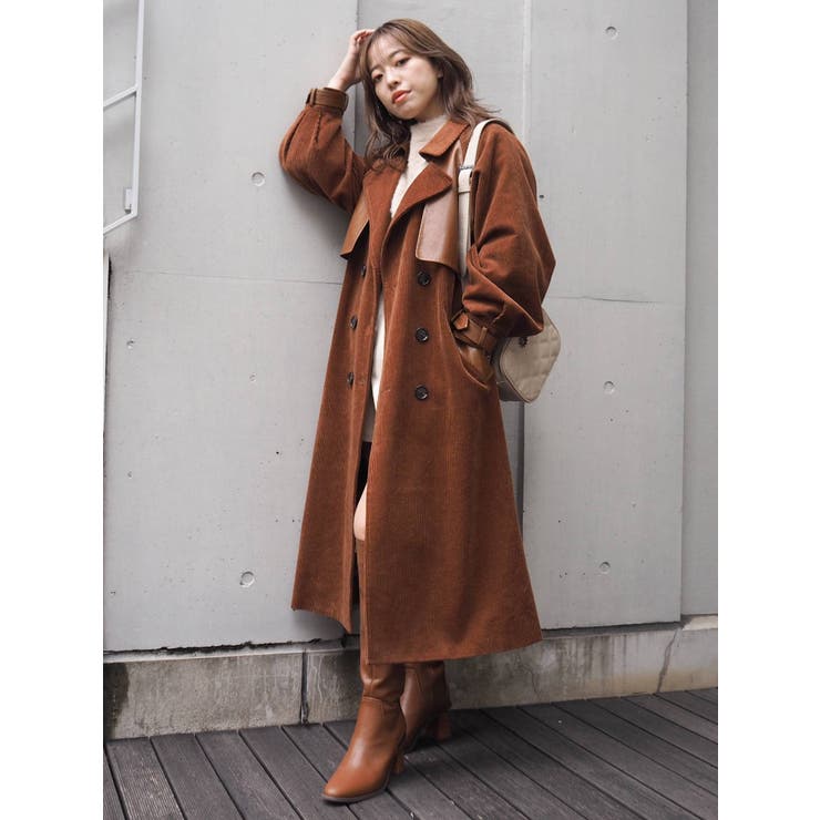 コーデュロイフェイクレザーコンビコート[品番：MKSW0038880]｜EVRIS