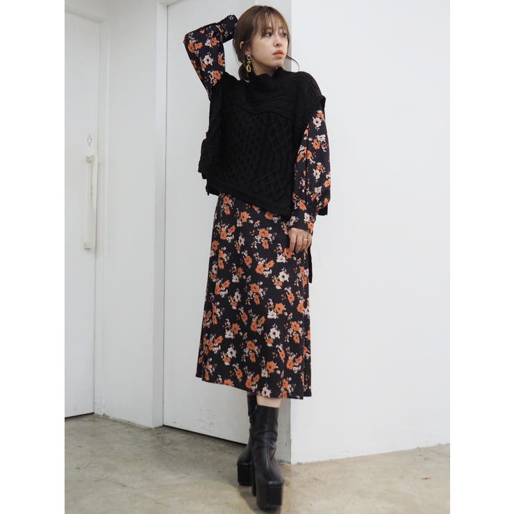 フラワープリントロングワンピース[品番：MKSW0040559]｜EVRIS