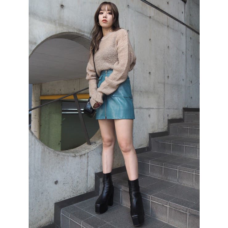【versace】ジップアップ ミニスカート フロントジップクロコミニスカート[品番：MKSW0040251]｜EVRIS