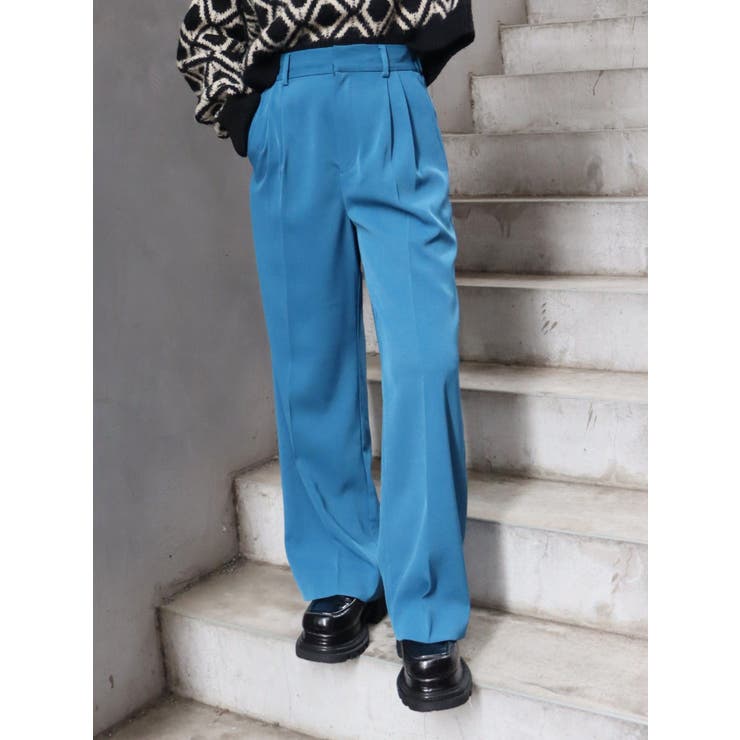 ブルー | タックストレートカラーパンツ | EVRIS