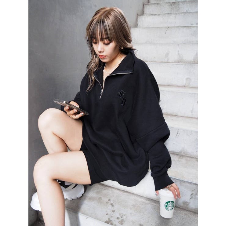 EVRIS - EVRIS【WEB限定】ハーフジップスウェットトップス/ブラック WEB限定】ハーフジップスウェットトップス[品番：MKSW0047256