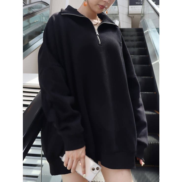 EVRIS - EVRIS【WEB限定】ハーフジップスウェットトップス/ブラック WEB限定】ハーフジップスウェットトップス[品番：MKSW0047256