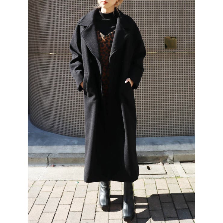 112☆美品☆FREMeWORK　ウール　黒ロングコート