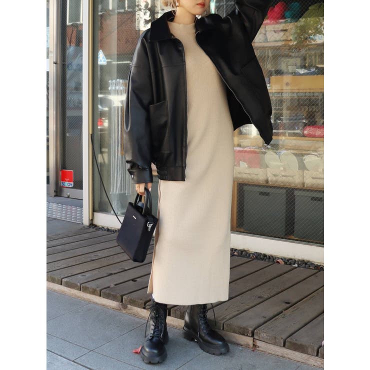 ドロストスリットロングニットワンピース[品番：MKSW0048981