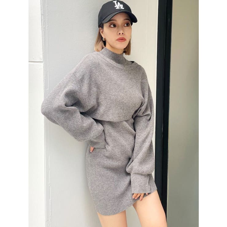 M me eme／bicolor layered knit mini one piece(eme10464