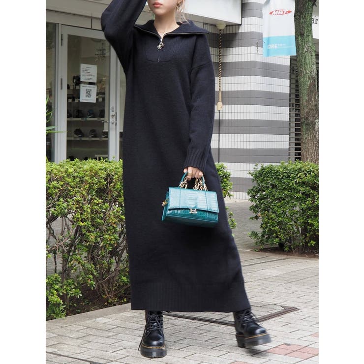 SUNNYチェーンハーフジップニットワンピース[品番：MKSW0048354