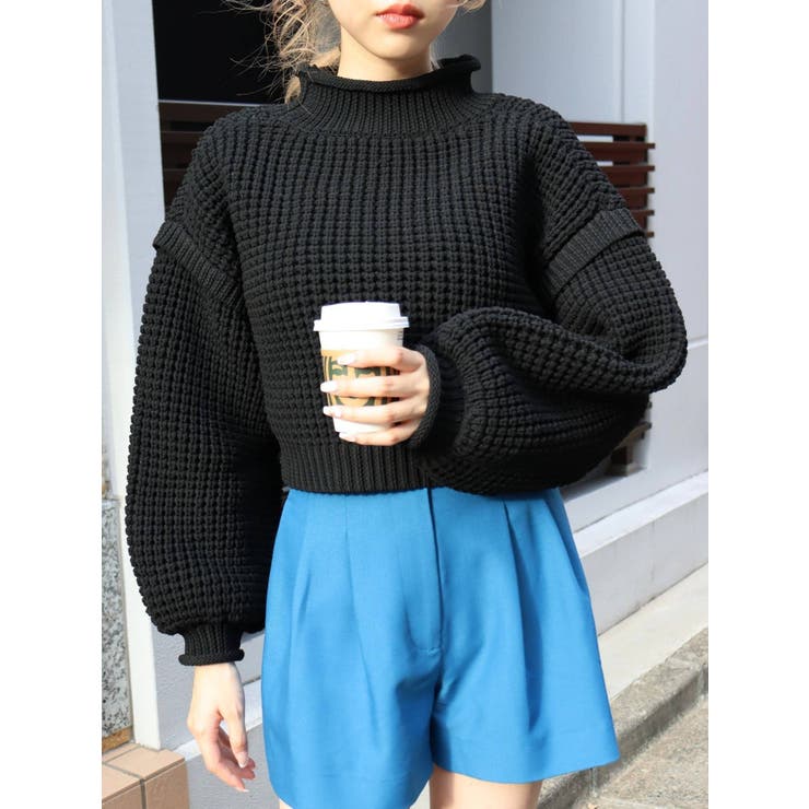 ワッフルハイネックニットトップス[品番：MKSW0048357]｜EVRIS