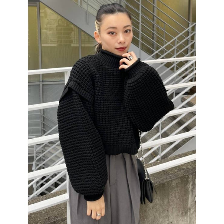 ワッフルハイネックニットトップス[品番：MKSW0048357]｜EVRIS