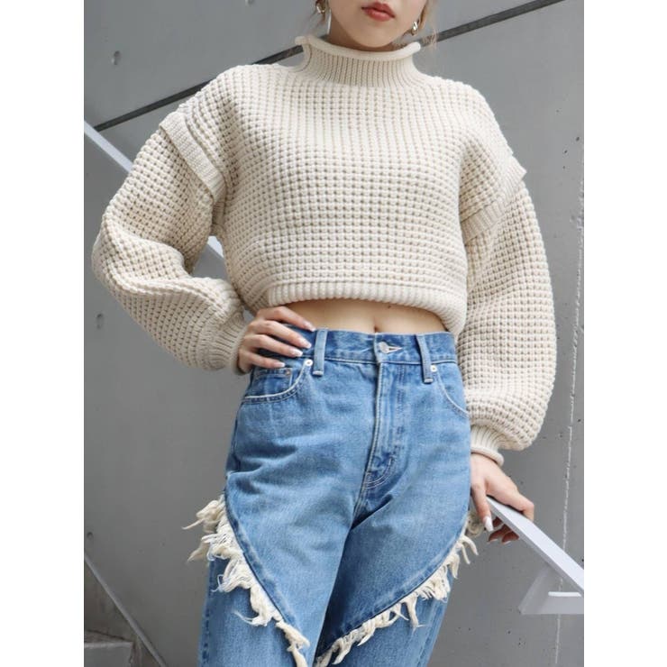 ワッフルハイネックニットトップス[品番：MKSW0048357]｜EVRIS