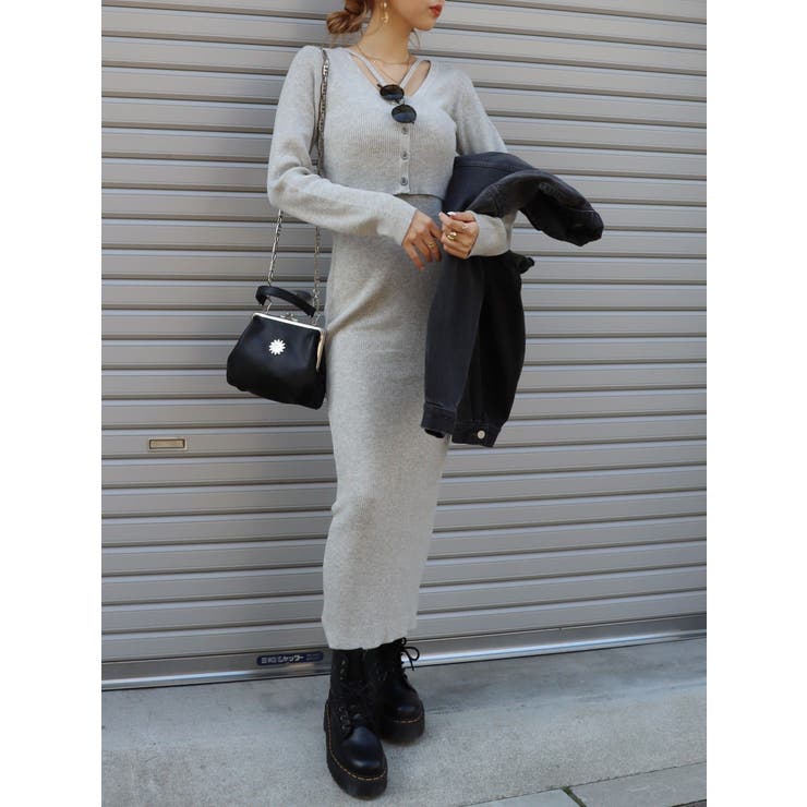 カーディガンセット】アンサンブルロングニットワンピース[品番