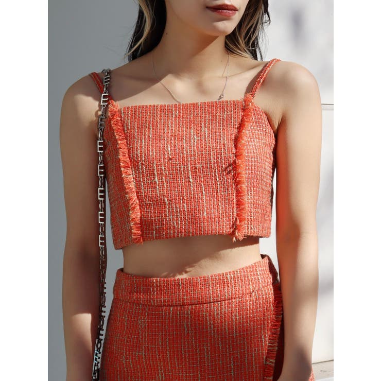 D&G ビスチェ　ツイードキャミソール 赤系 青系 フリンジ ミックスツイードビスチェキャミソール キャミソール レディース