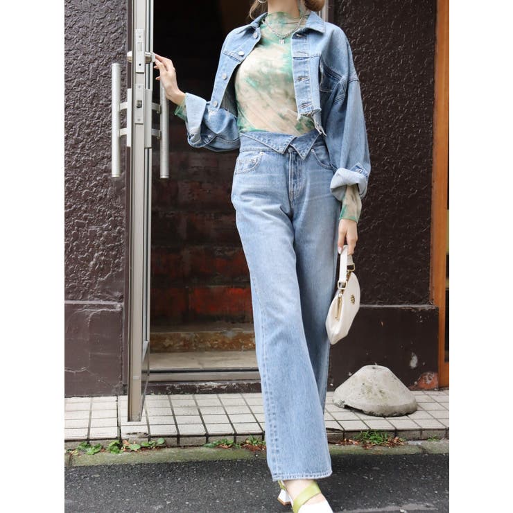 ウエストデザインストレートデニムパンツ【セットアップ着用可能