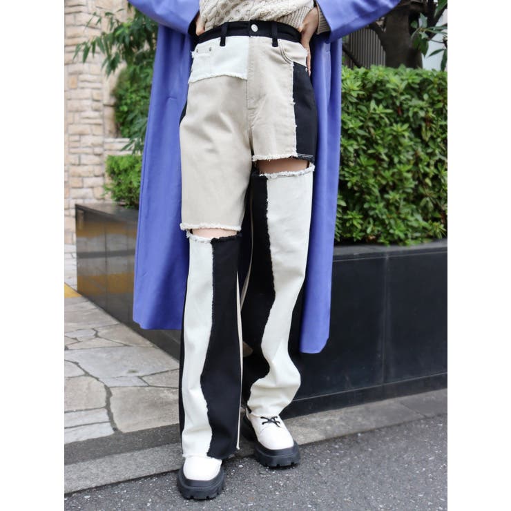 パッチワークスラッシュワイドパンツ[品番：MKSW0048799]｜EVRIS  