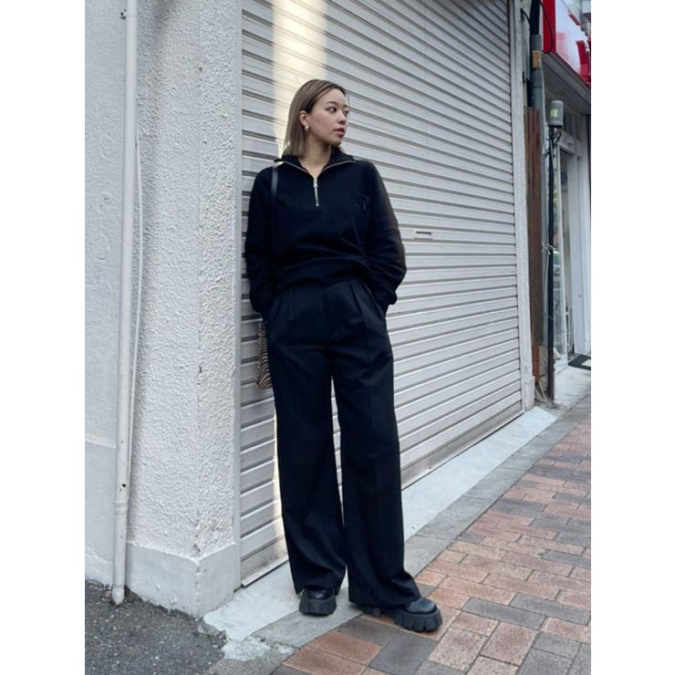 EVRIS【WEB限定】ハーフジップスウェットトップス/ブラック EVRIS（エヴリス）の「【WEB限定】ハーフジップスウェットトップス