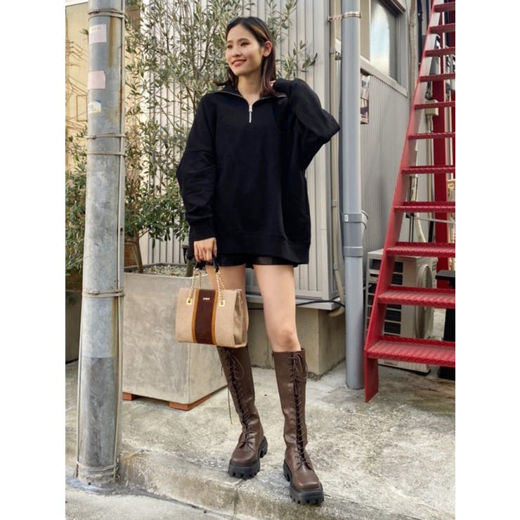 EVRIS【WEB限定】ハーフジップスウェットトップス/ブラック EVRIS（エヴリス）の「【WEB限定】ハーフジップスウェットトップス