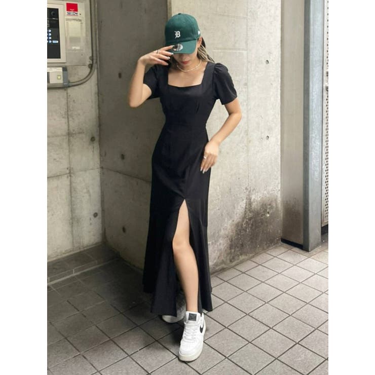 ブラック | バックオープンロングワンピース | EVRIS