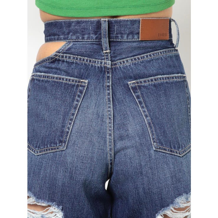 EVRIS サイドウエストオープンワイドデニムパンツ　インディゴ EVRIS サイドウエストオープンワイドデニムパンツ（インディゴ