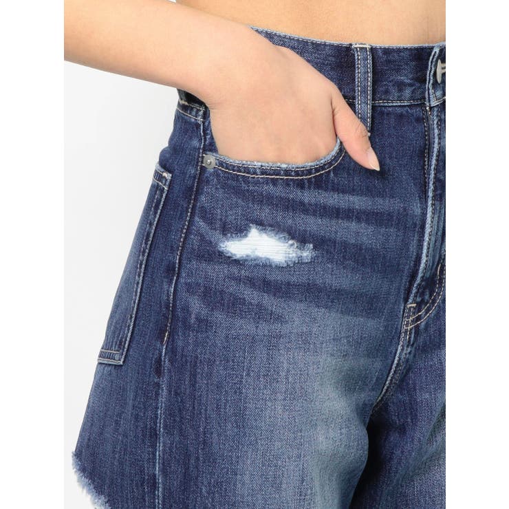 EVRIS サイドウエストオープンワイドデニムパンツ　インディゴ EVRIS サイドウエストオープンワイドデニムパンツ（インディゴ