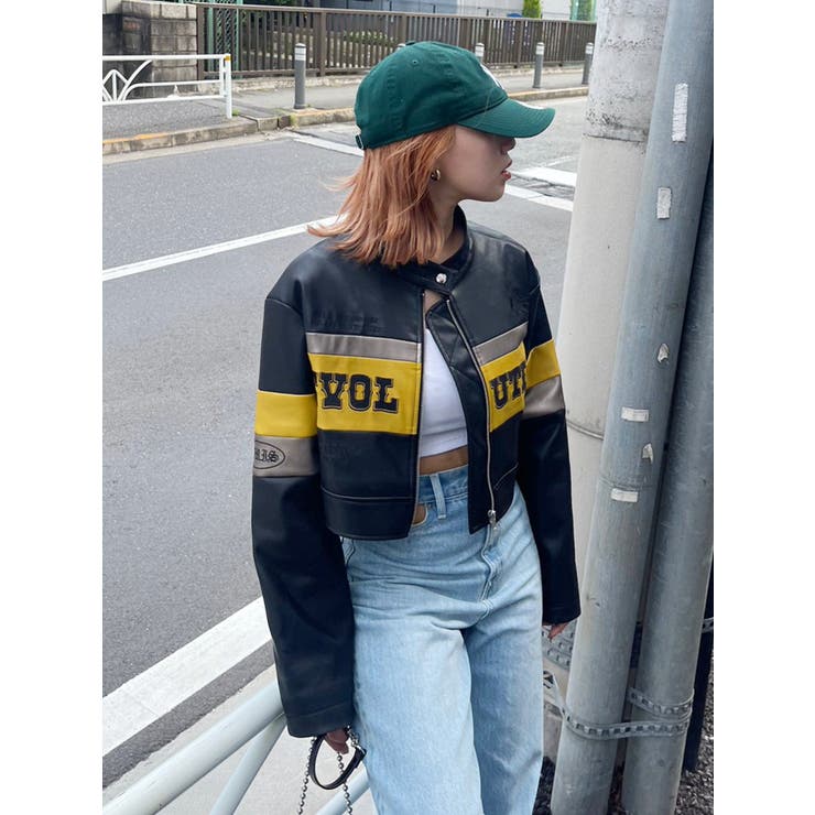 フェイクレザークロップドブルゾン[品番：MKSW0052288]｜EVRIS