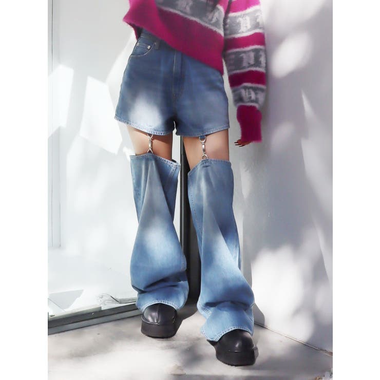 アイスブルー | チェーンスラッシュワイドデニムパンツ | EVRIS