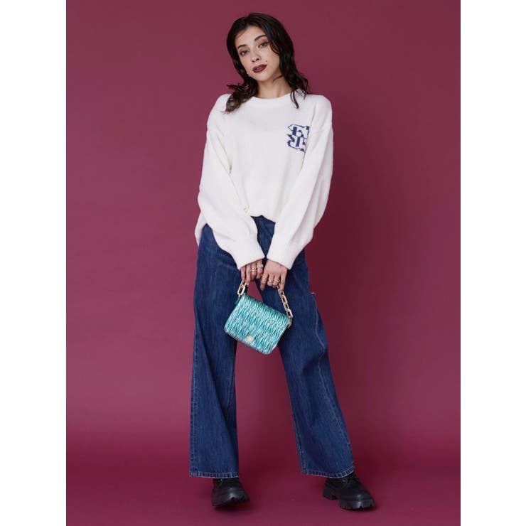 再入荷】【ハイウエスト】BACKスラッシュワイドデニムパンツ