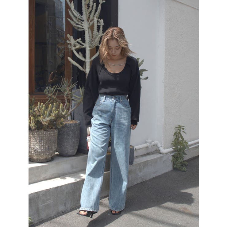 再入荷】【ハイウエスト】BACKスラッシュワイドデニムパンツ