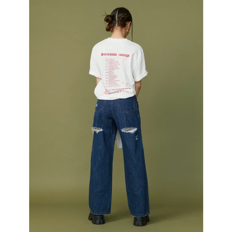 再入荷】【ハイウエスト】BACKスラッシュワイドデニムパンツ