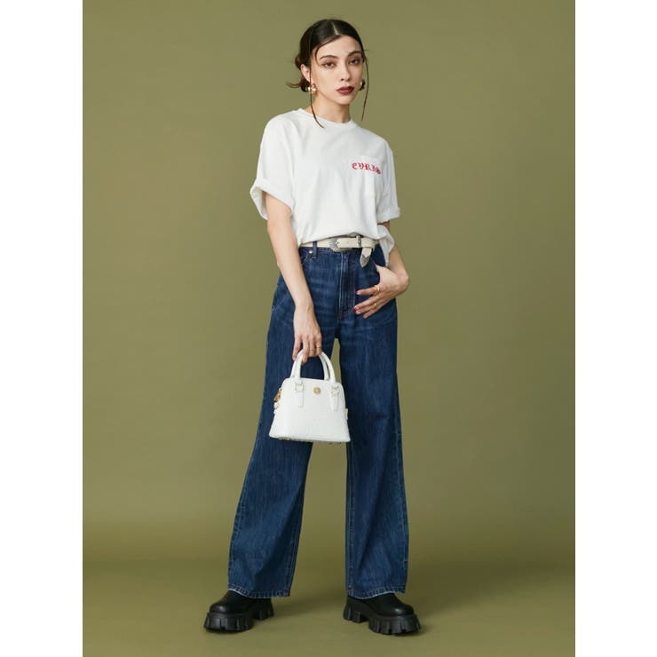 再入荷】【ハイウエスト】BACKスラッシュワイドデニムパンツ