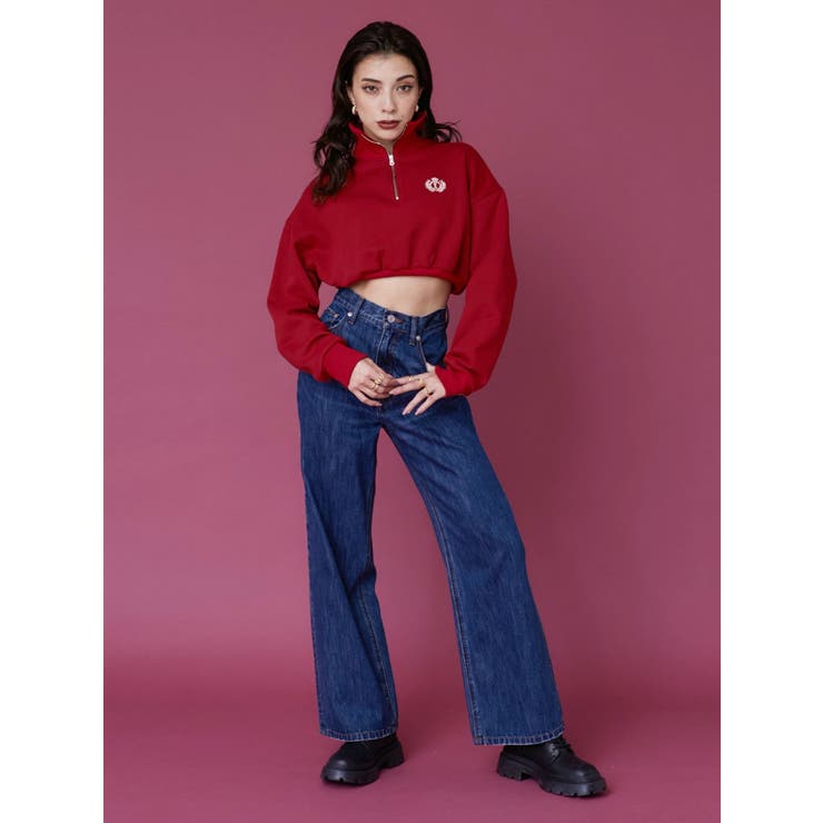 再入荷】【ハイウエスト】BACKスラッシュワイドデニムパンツ