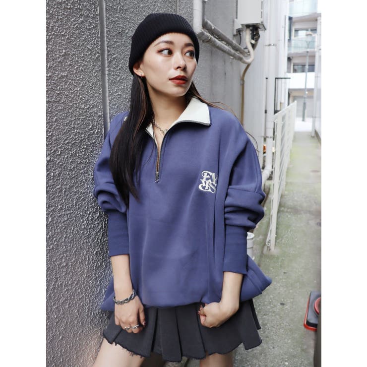 WEB限定】裏起毛バイカラーハーフジップミニワンピース[品番