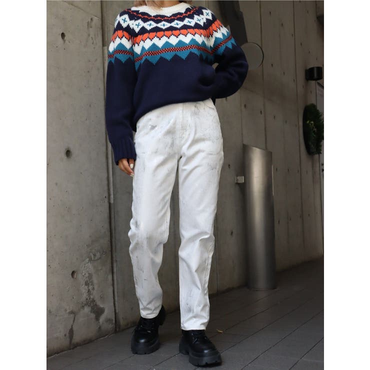 完売品　EVRIS グリッター　ストレートデニムパンツ 白　M 2024　美品 グリッターストレートデニムパンツ[品番：MKSW0054197]｜EVRIS