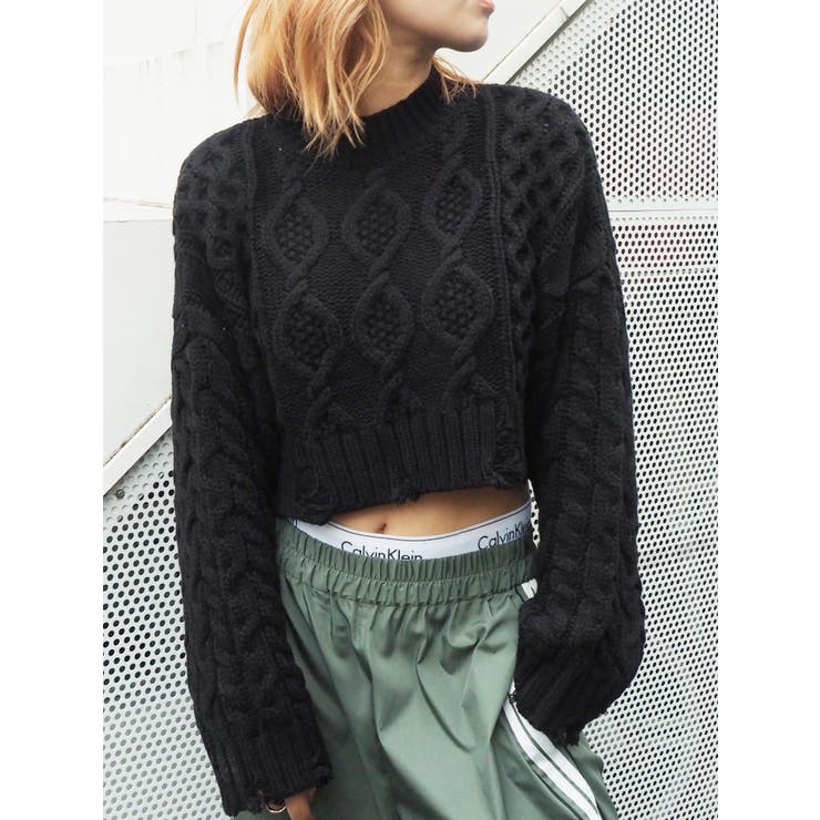 23AW FRAMeWORK ケーブルクラッシュショートニット ウール100% 楽天